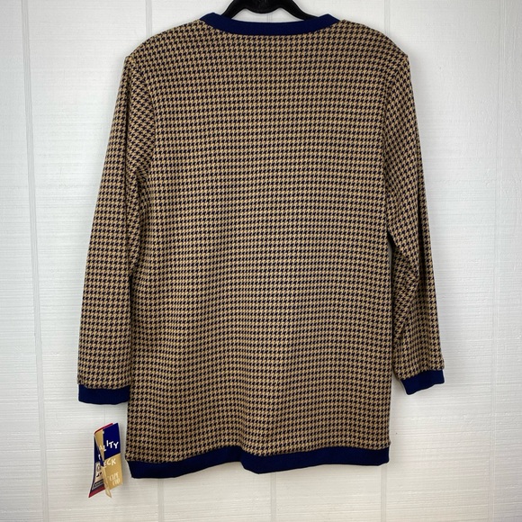 NWT Vintage Reality Check Cape Cod Blue Tan Houndstooth Knit Sweater Top Tunic M - Picture 2 of 5